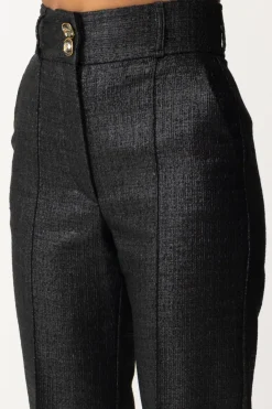 Elisabetta Franchi Pantaloni Vita Alta In Tweed LaminatoNERO