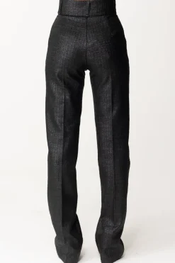 Elisabetta Franchi Pantaloni Vita Alta In Tweed LaminatoNERO