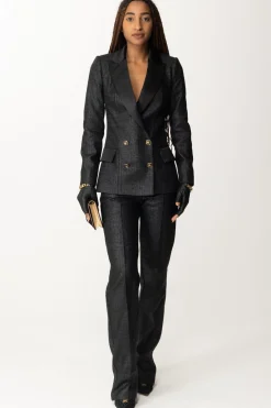 Elisabetta Franchi Pantaloni Vita Alta In Tweed LaminatoNERO