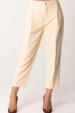 Elisabetta Franchi Pantaloni Crop con Pinces e Stiro PiegaCREMA