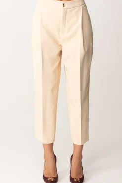 Elisabetta Franchi Pantaloni Crop con Pinces e Stiro PiegaCREMA