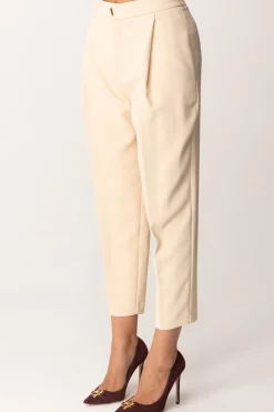 Elisabetta Franchi Pantaloni Crop con Pinces e Stiro PiegaCREMA