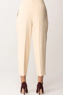 Elisabetta Franchi Pantaloni Crop con Pinces e Stiro PiegaCREMA
