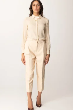 Elisabetta Franchi Pantaloni Crop con Pinces e Stiro PiegaCREMA