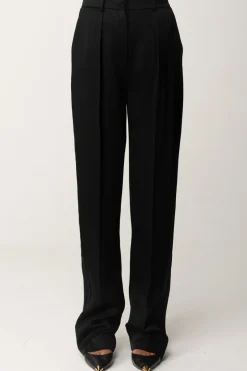 Elisabetta Franchi Pantaloni Dritti In Satin con PincesNERO