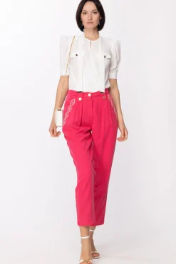 Elisabetta Franchi Pantaloni a Sigaretta con Ricami Sulle TascheFUXIA/BURRO