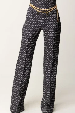 Elisabetta Franchi Pantaloni Stampa Rombo con CatenaNERO/BURRO