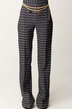 Elisabetta Franchi Pantaloni Stampa Rombo con CatenaNERO/BURRO