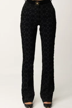 Elisabetta Franchi Pantaloni con Stampa Flock e CinturaNERO
