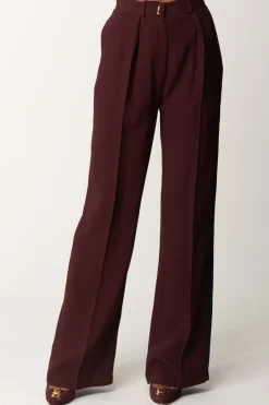 Elisabetta Franchi Pantalone Dritto In Crêpe Enver SatinROUGE NOIR