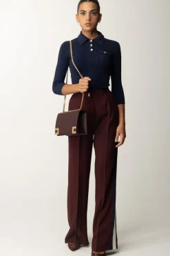 Elisabetta Franchi Pantalone Dritto In Crêpe Enver SatinROUGE NOIR