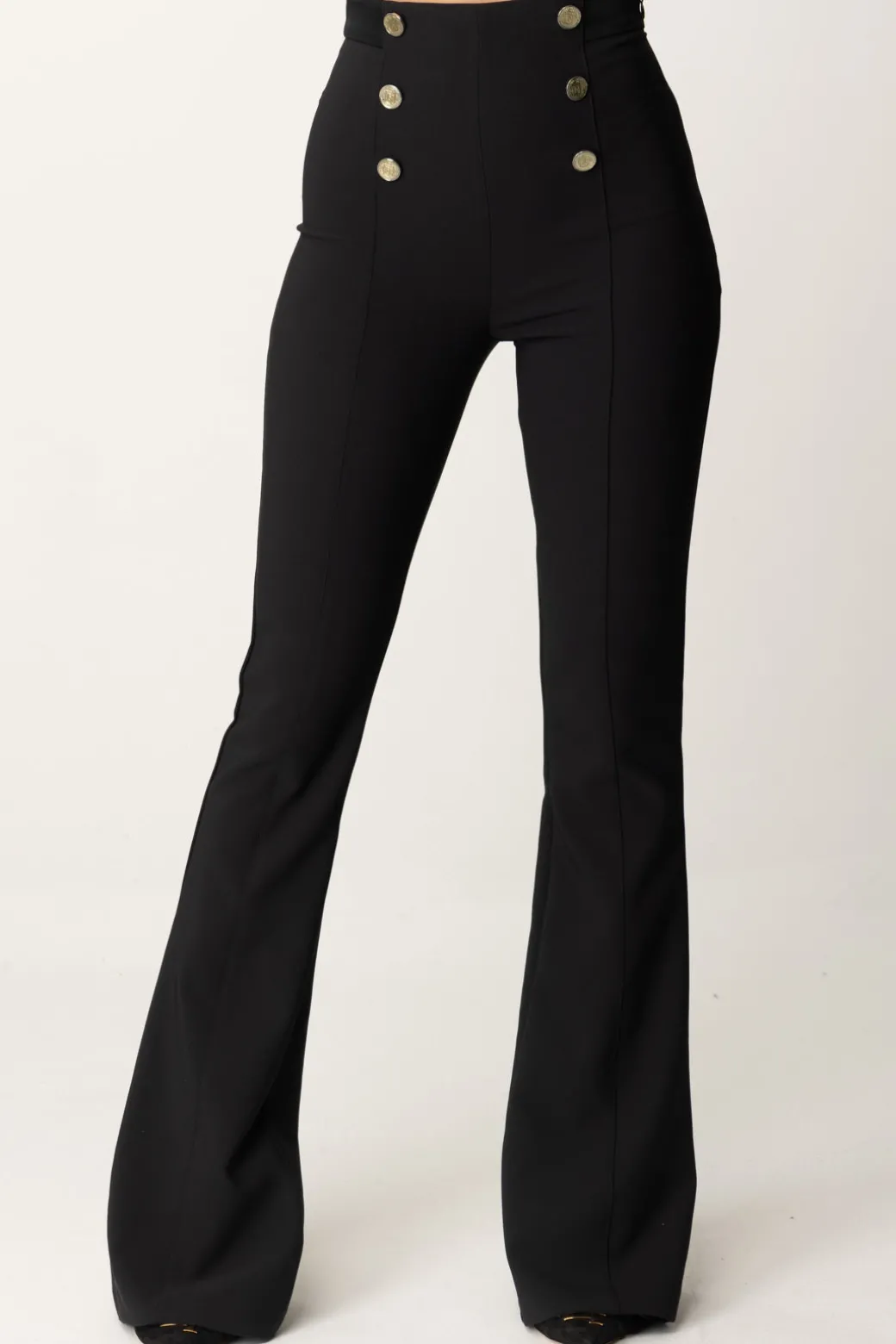 Elisabetta Franchi Pantaloni a Zampa con Fascione In RasoNERO