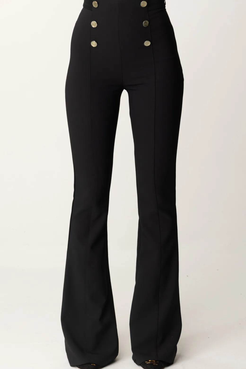 Elisabetta Franchi Pantaloni a Zampa con Fascione In RasoNERO