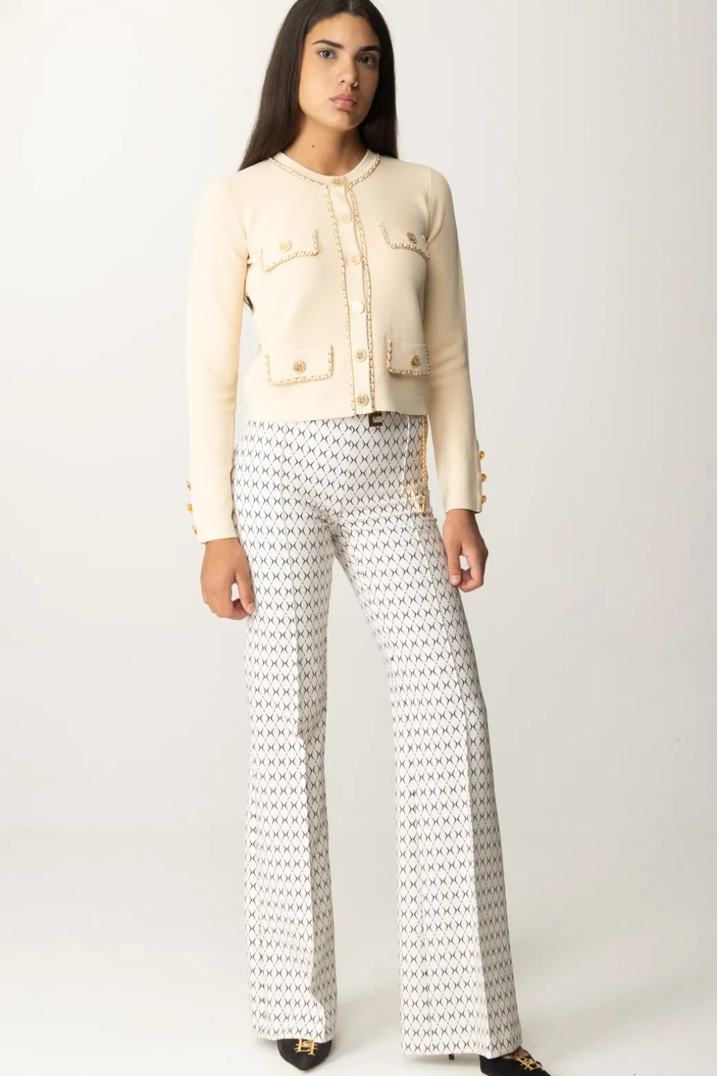 Elisabetta Franchi Pantaloni Stampa Rombo con CatenaBURRO/NERO