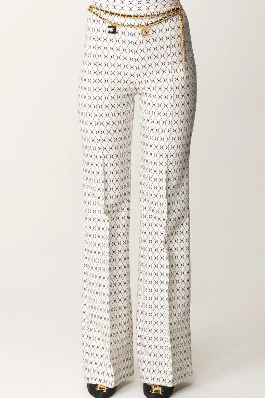 Elisabetta Franchi Pantaloni Stampa Rombo con CatenaBURRO/NERO