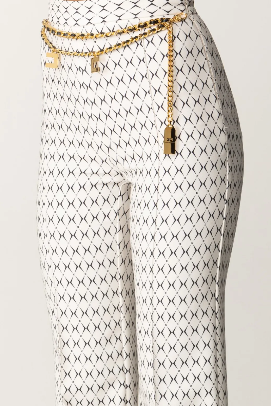 Elisabetta Franchi Pantaloni Stampa Rombo con CatenaBURRO/NERO