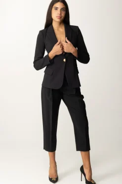 Elisabetta Franchi Pantaloni Crop In Fresco Lana con PincesNERO