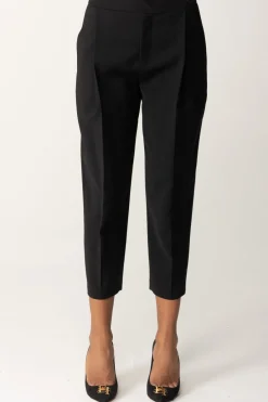 Elisabetta Franchi Pantaloni Crop In Fresco Lana con PincesNERO