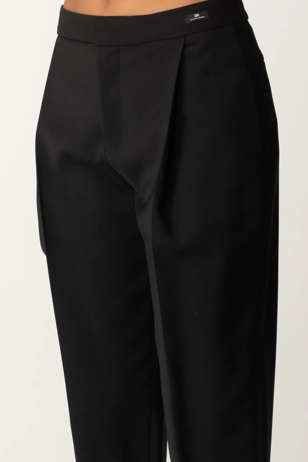 Elisabetta Franchi Pantaloni Crop In Fresco Lana con PincesNERO