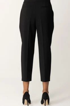 Elisabetta Franchi Pantaloni Crop In Fresco Lana con PincesNERO