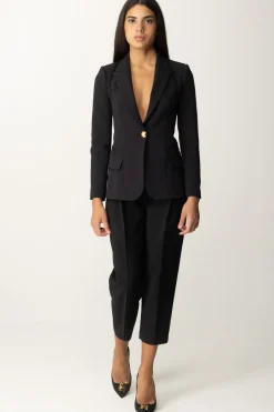 Elisabetta Franchi Pantaloni Crop In Fresco Lana con PincesNERO