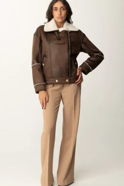 Elisabetta Franchi Pantaloni Dritti con Pinces e LogoCAMEL