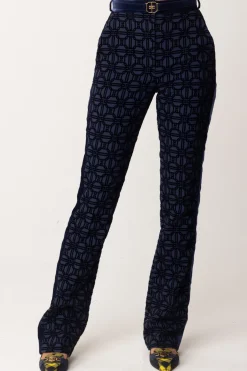 Elisabetta Franchi Pantaloni con Stampa Flock e CinturaNAVY