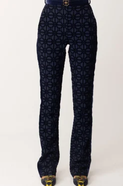 Elisabetta Franchi Pantaloni con Stampa Flock e CinturaNAVY