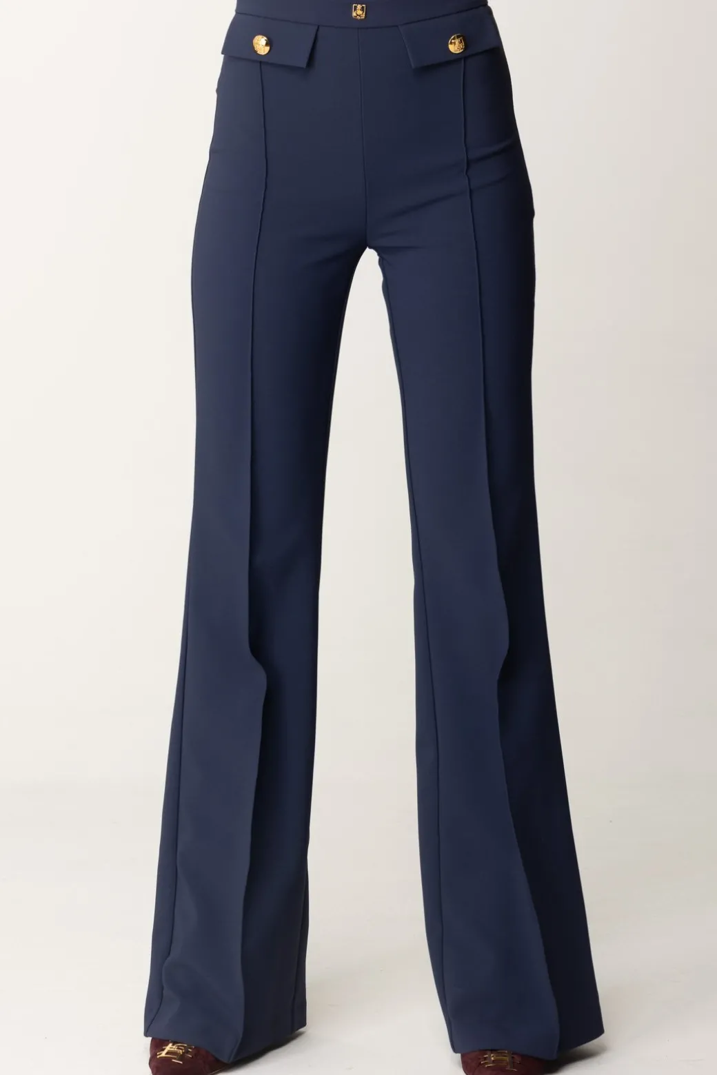 Elisabetta Franchi Pantaloni Stretch con Logo In VitaNAVY