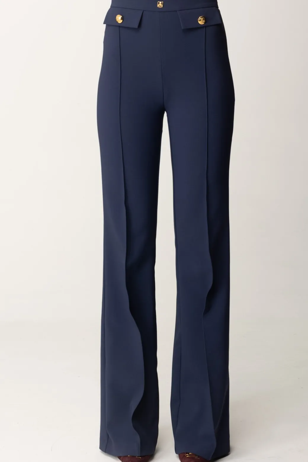 Elisabetta Franchi Pantaloni Stretch con Logo In VitaNAVY