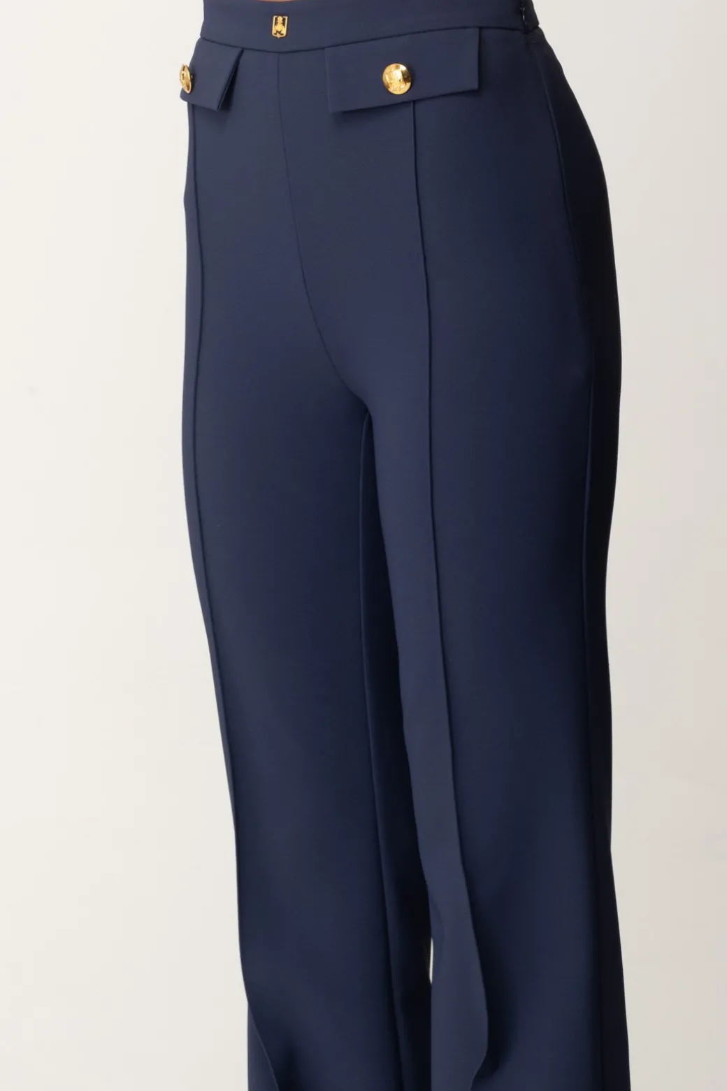 Elisabetta Franchi Pantaloni Stretch con Logo In VitaNAVY