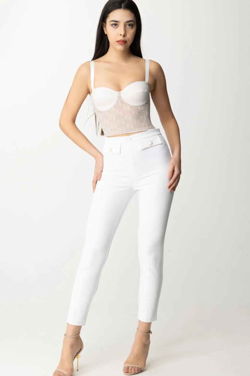 Elisabetta Franchi Pantaloni In Crepe Stretch con PatteAVORIO