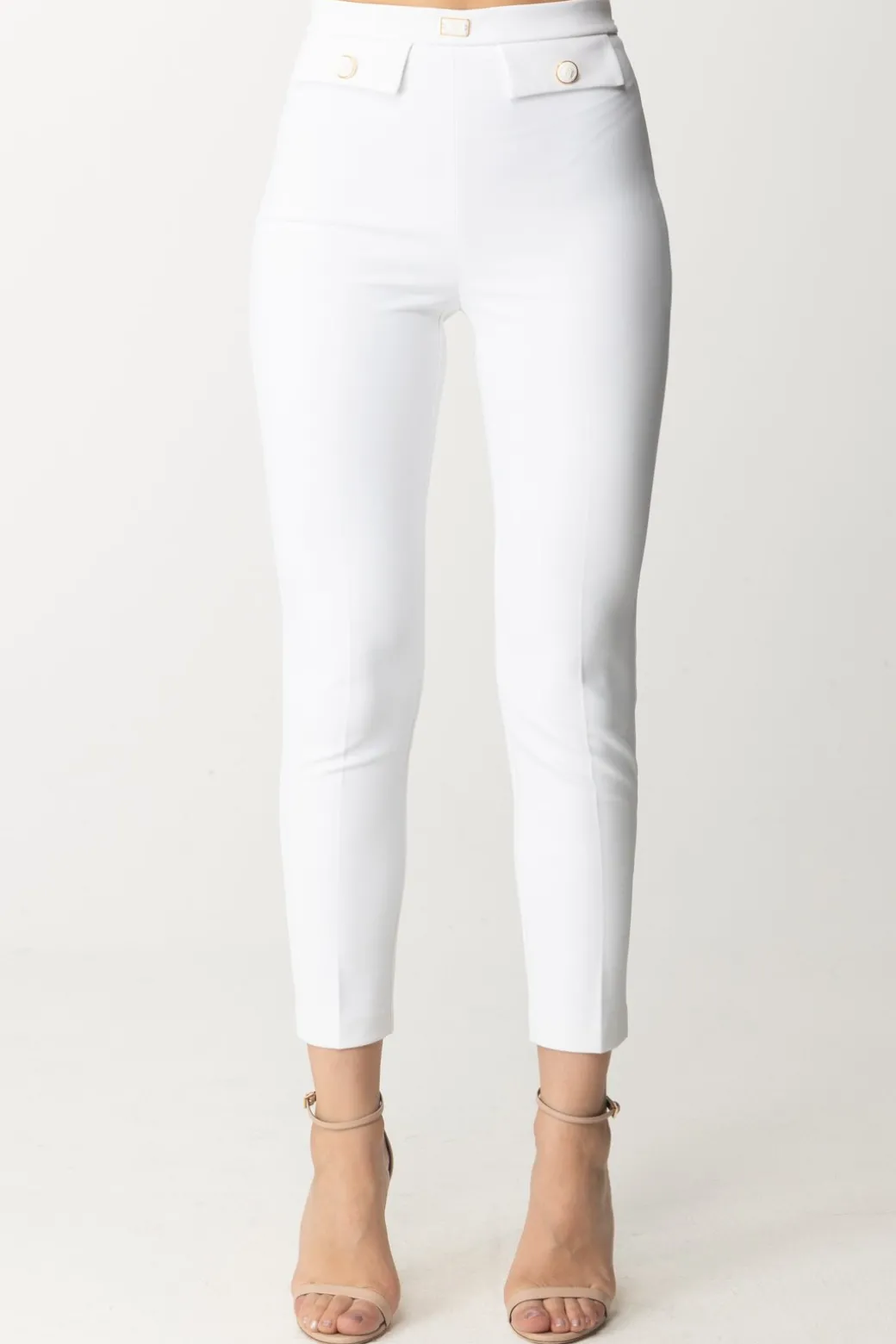 Elisabetta Franchi Pantaloni In Crepe Stretch con PatteAVORIO