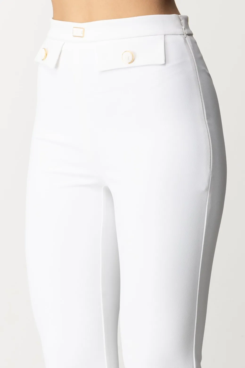 Elisabetta Franchi Pantaloni In Crepe Stretch con PatteAVORIO
