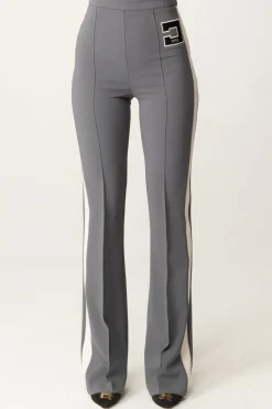 Elisabetta Franchi Pantaloni Svasati con Bande a ContrastoSTEEL/BURRO