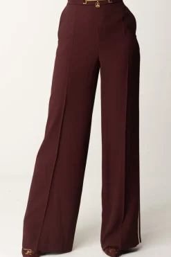 Elisabetta Franchi Pantaloni Palazzo In Satin con MorsettoROUGE NOIR/BURRO