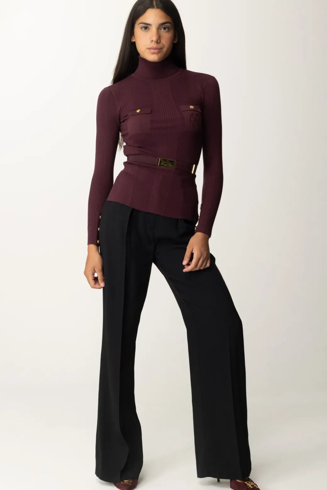 Elisabetta Franchi Pantalone Dritto In Crêpe Enver SatinNERO