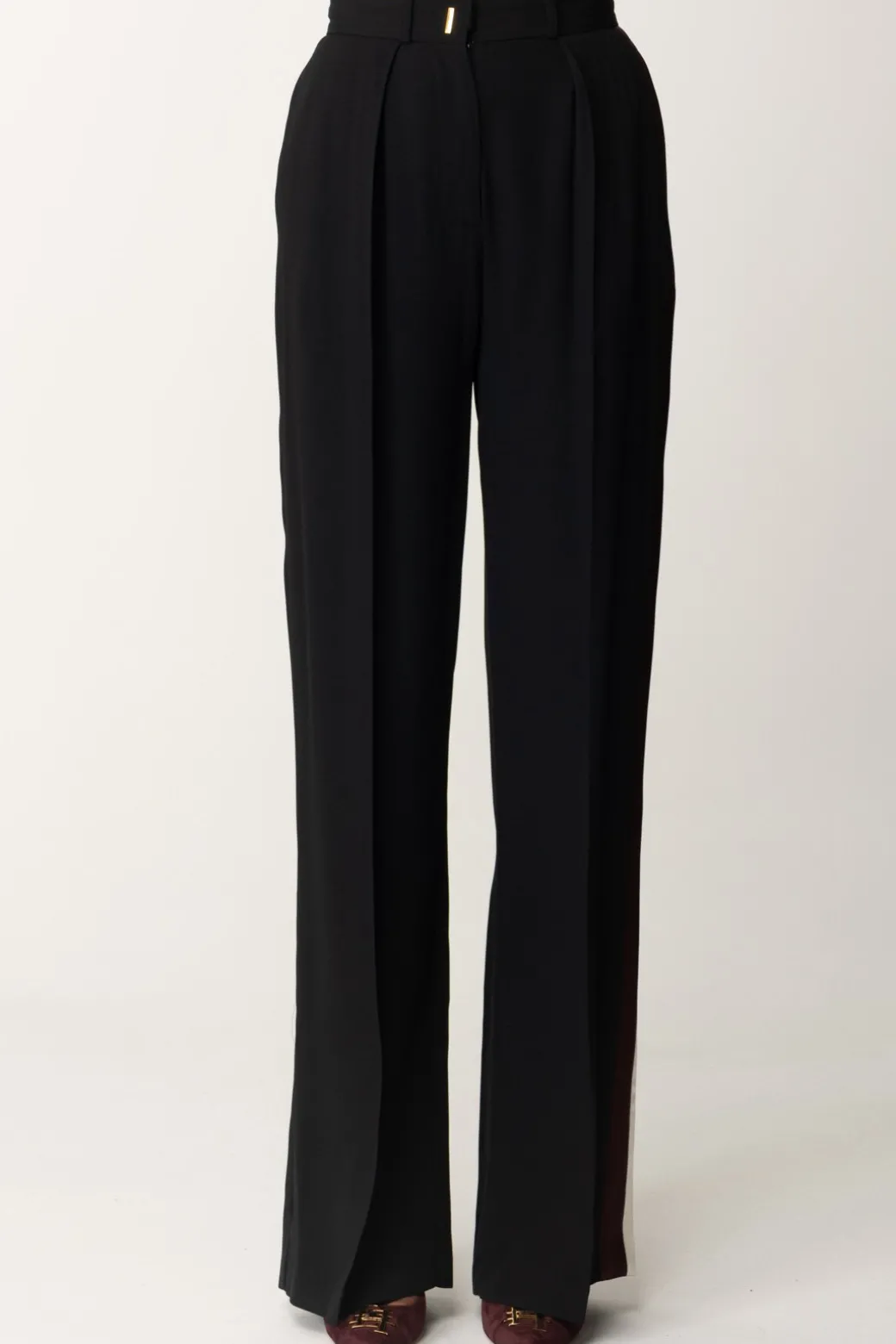Elisabetta Franchi Pantalone Dritto In Crêpe Enver SatinNERO