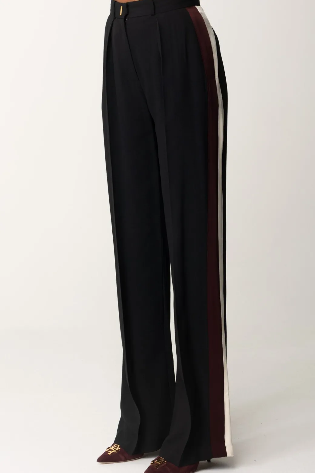 Elisabetta Franchi Pantalone Dritto In Crêpe Enver SatinNERO