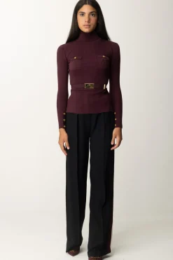 Elisabetta Franchi Pantalone Dritto In Crêpe Enver SatinNERO