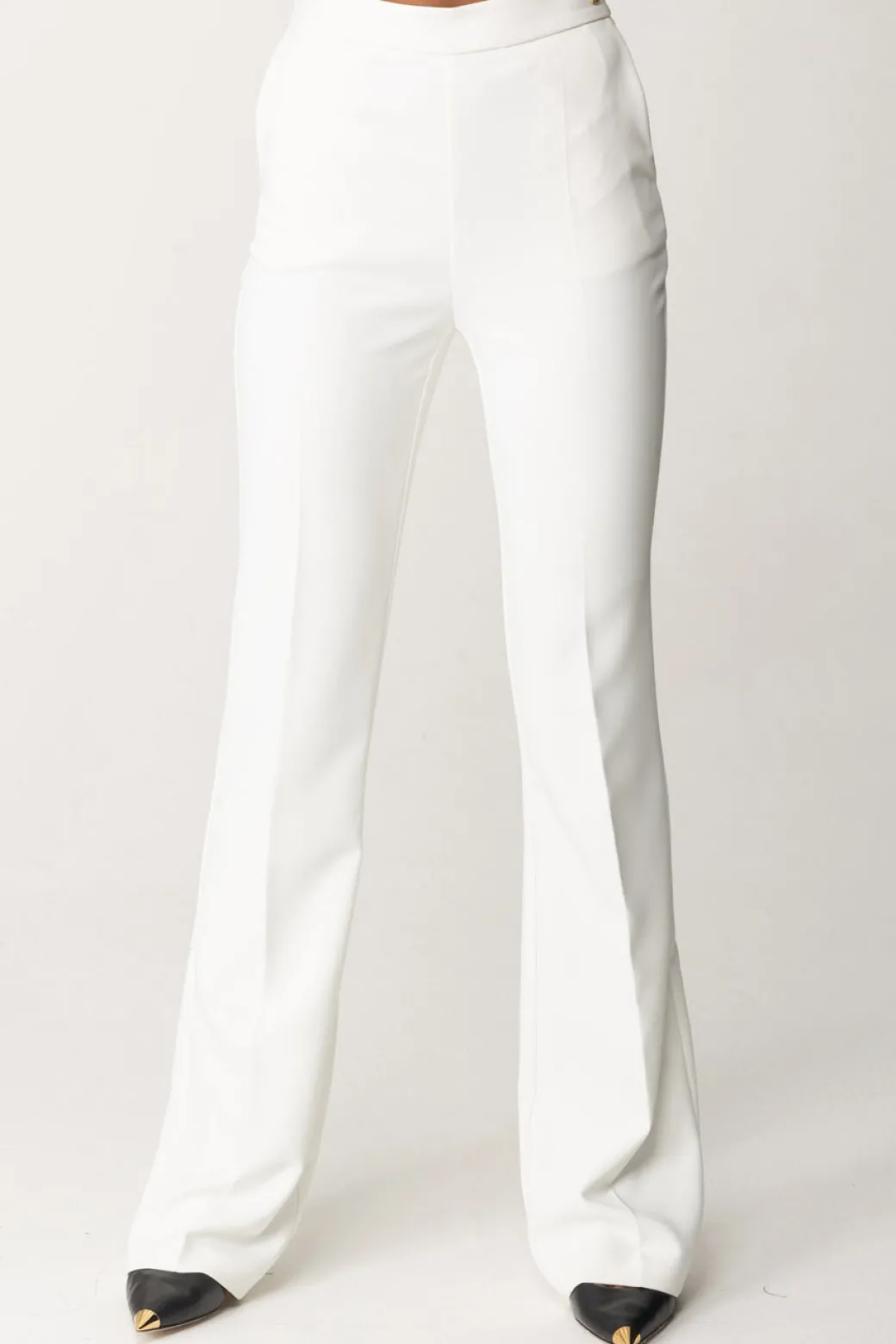 Elisabetta Franchi Pantaloni Flared con Logo In VitaAVORIO