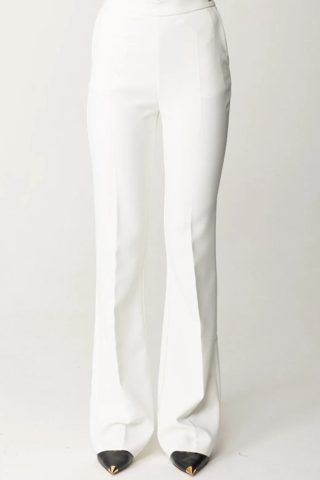 Elisabetta Franchi Pantaloni Flared con Logo In VitaAVORIO