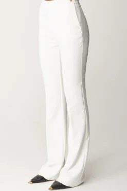 Elisabetta Franchi Pantaloni Flared con Logo In VitaAVORIO