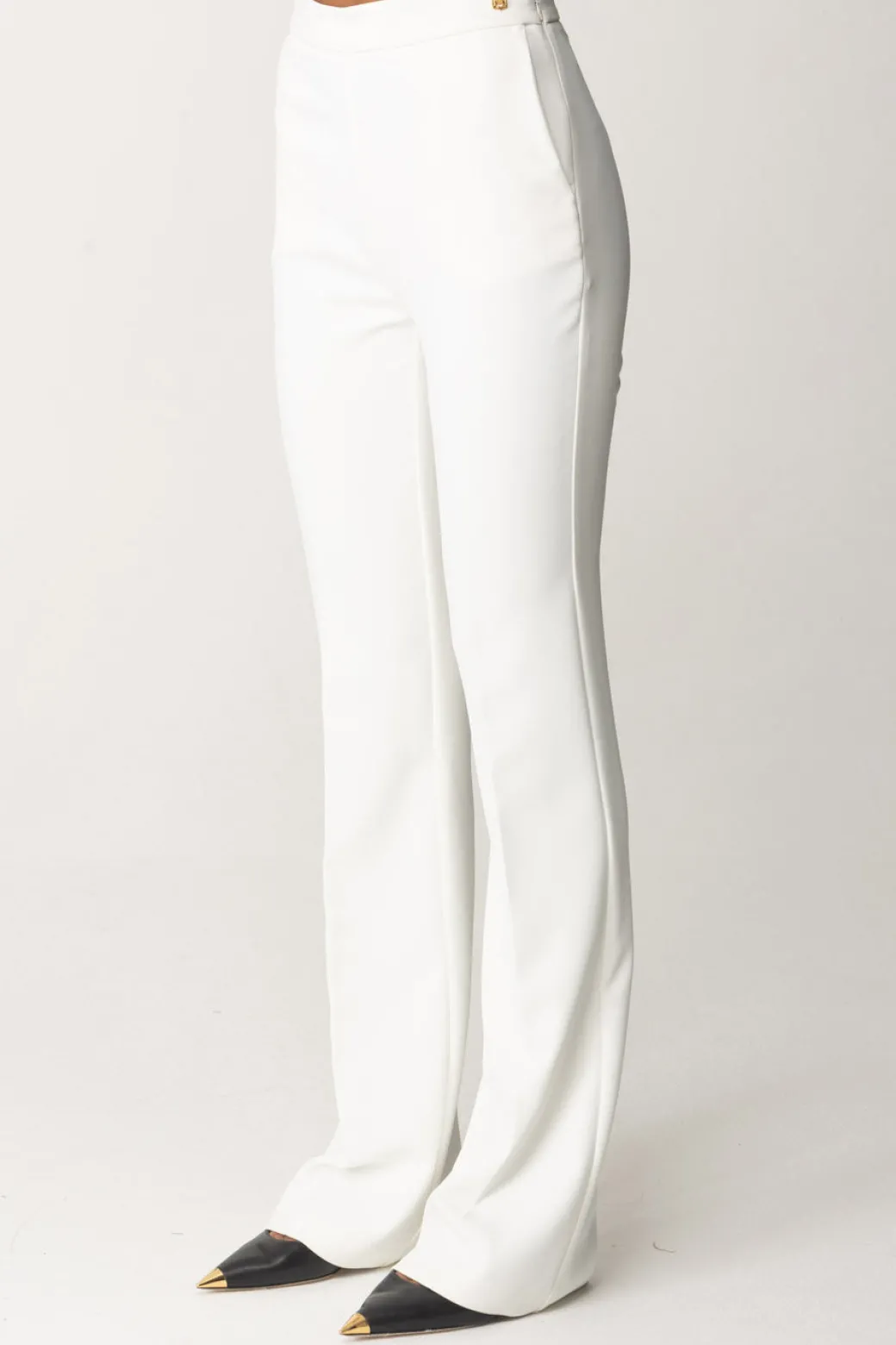 Elisabetta Franchi Pantaloni Flared con Logo In VitaAVORIO