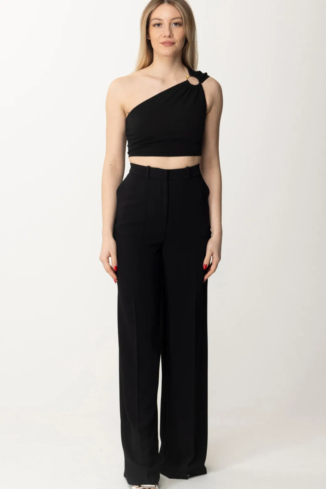 Elisabetta Franchi Pantaloni Gamba Dritta con PiegaNERO