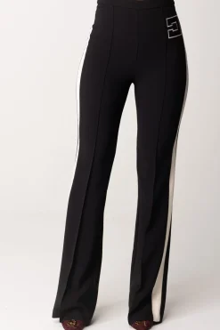 Elisabetta Franchi Pantaloni Svasati con Bande a ContrastoNERO/BURRO