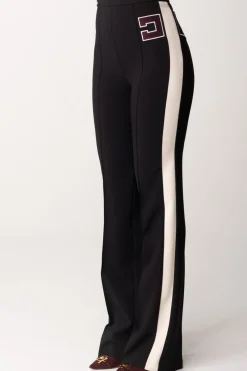 Elisabetta Franchi Pantaloni Svasati con Bande a ContrastoNERO/BURRO