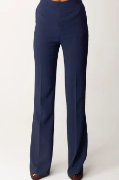 Elisabetta Franchi Pantaloni Flared con Logo In VitaNAVY
