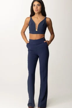 Elisabetta Franchi Pantaloni Flared con Logo In VitaNAVY