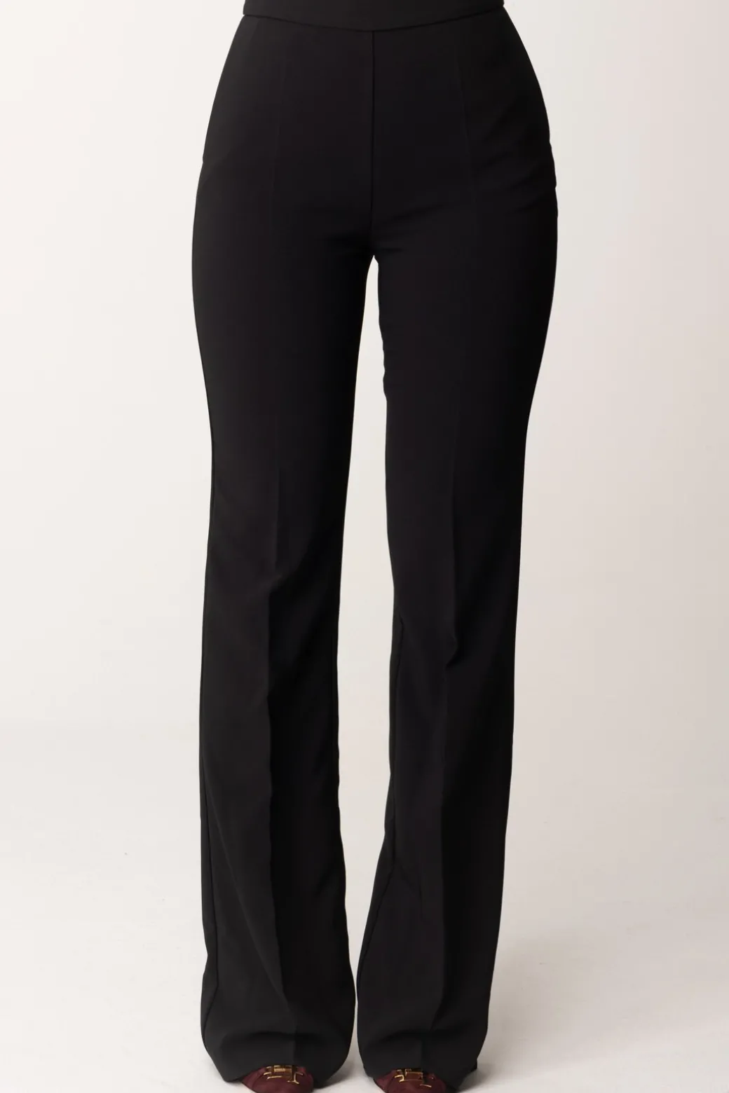 Elisabetta Franchi Pantaloni Flared con Logo In VitaNERO